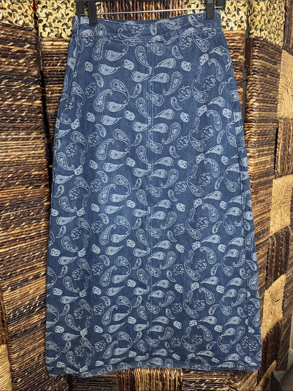 Cider Blue Paisley Denim A-Line Skirt